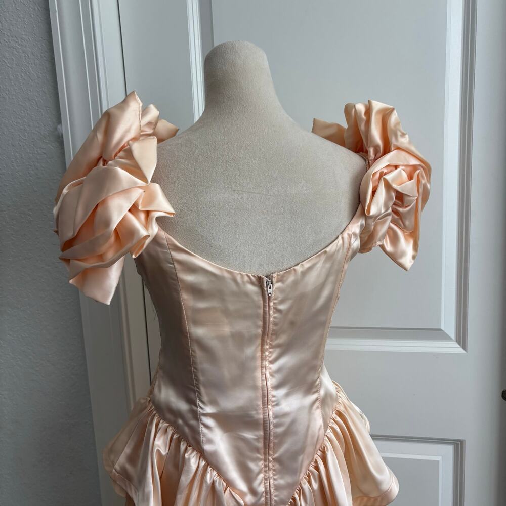 Vtg 90s Zum Zum Prom Dress 11/12 Peach Pink Sequin Peplum Puff Sleeve ILGWU USA - Picture 14 of 16